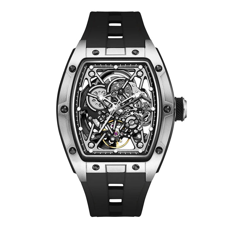 Mechanical Watch for Men Fashion Sport Analog Automatic Wristwatch Skeleton Stainless 50M Waterproof Watches with Tonneau Dial Inspirational Watches