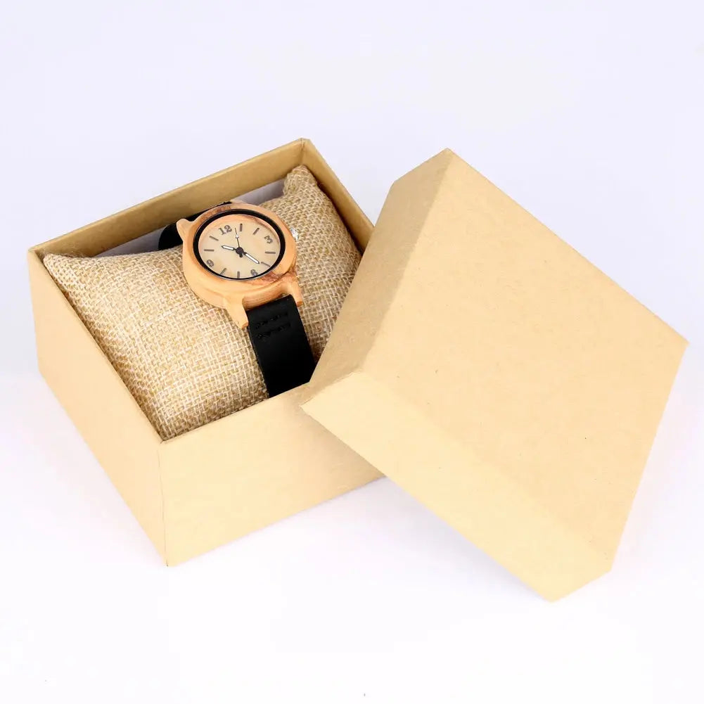 Elegant Women’s Wooden Watch – Genuine Leather Strap & Luxury Quartz Timepiece - Inspirational Watches