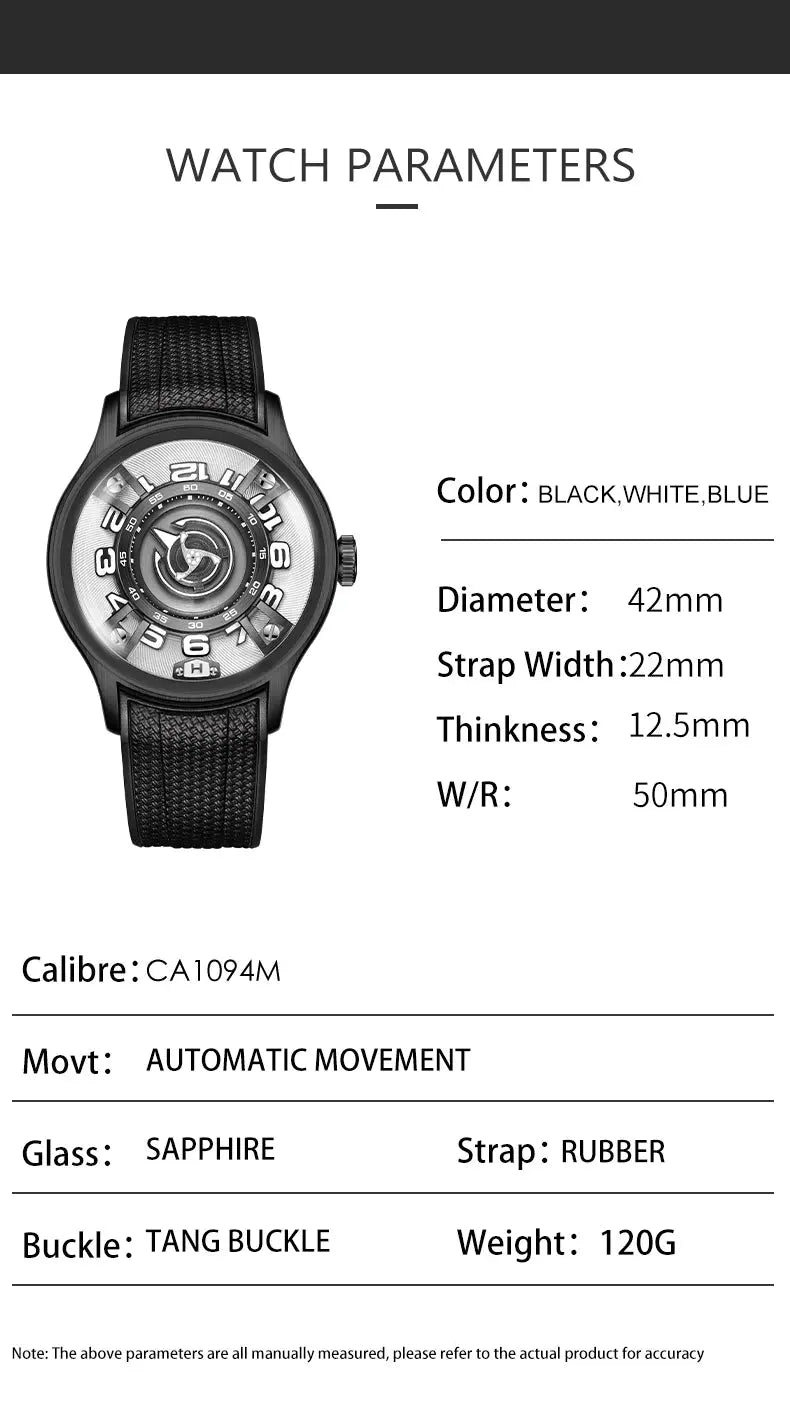 Curvature Engine Star Ship Automatic Super Luminous Blue Nightlight Automatic Inspirational Watches