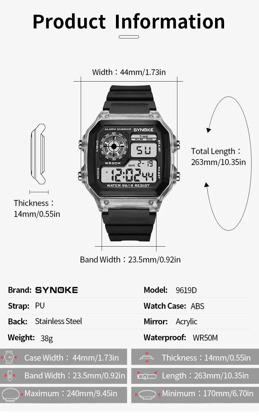 Digital Sports Luminous Multifunction Waterproof watch Inspirational Watches