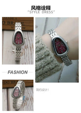 Brand Snake Head Dial Women Watch Luxury Ladies Quartz Watches Droplet Shaped Roman Numeral Steel Strap Wristwatches Gift Clock Inspirational Watches