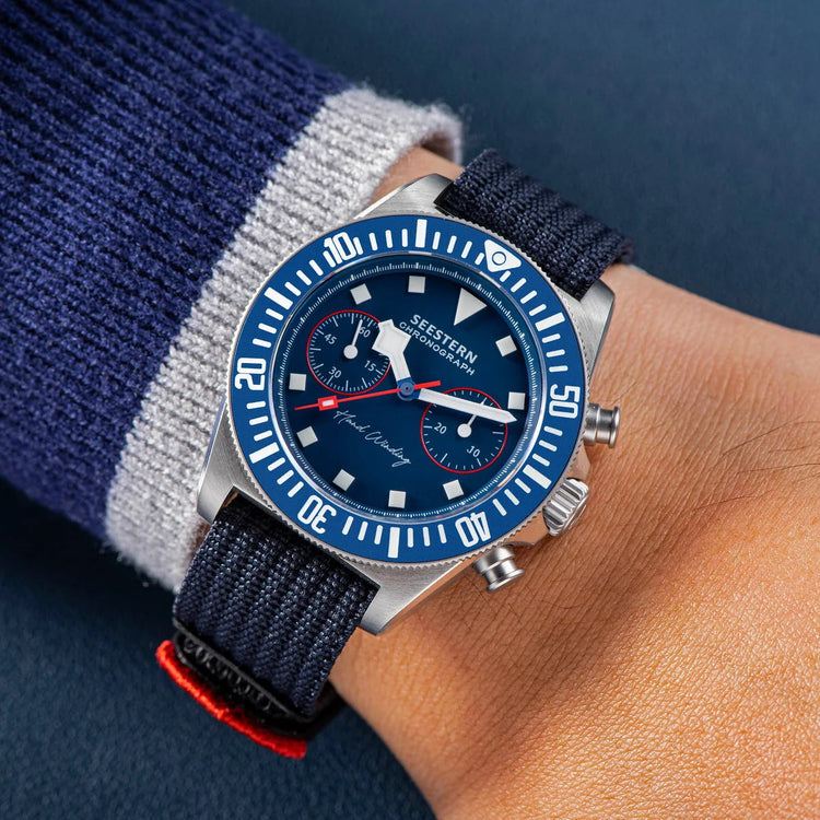 SEESTERN Chronograph Man of Watch Mechanical Tianjin ST1901 Movement Sapphire Wristwatches Nylon Sticker Strap Luminous Skeleton Inspirational Watches