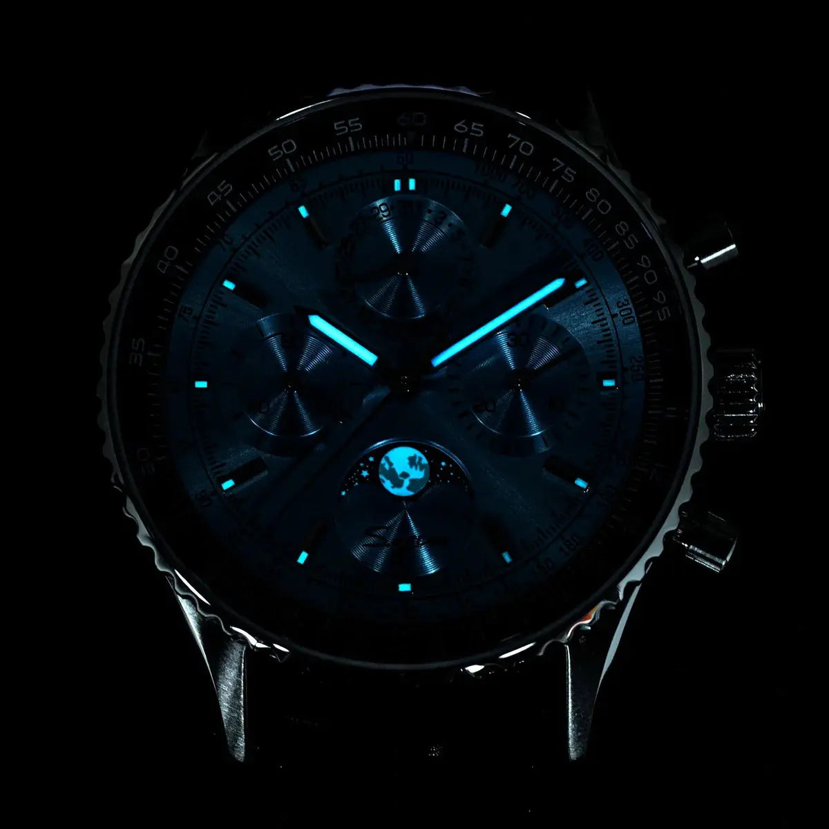 Moon phase Pilot Chronograph Mechanical Tianjin ST1908 Movement Inspirational Watches