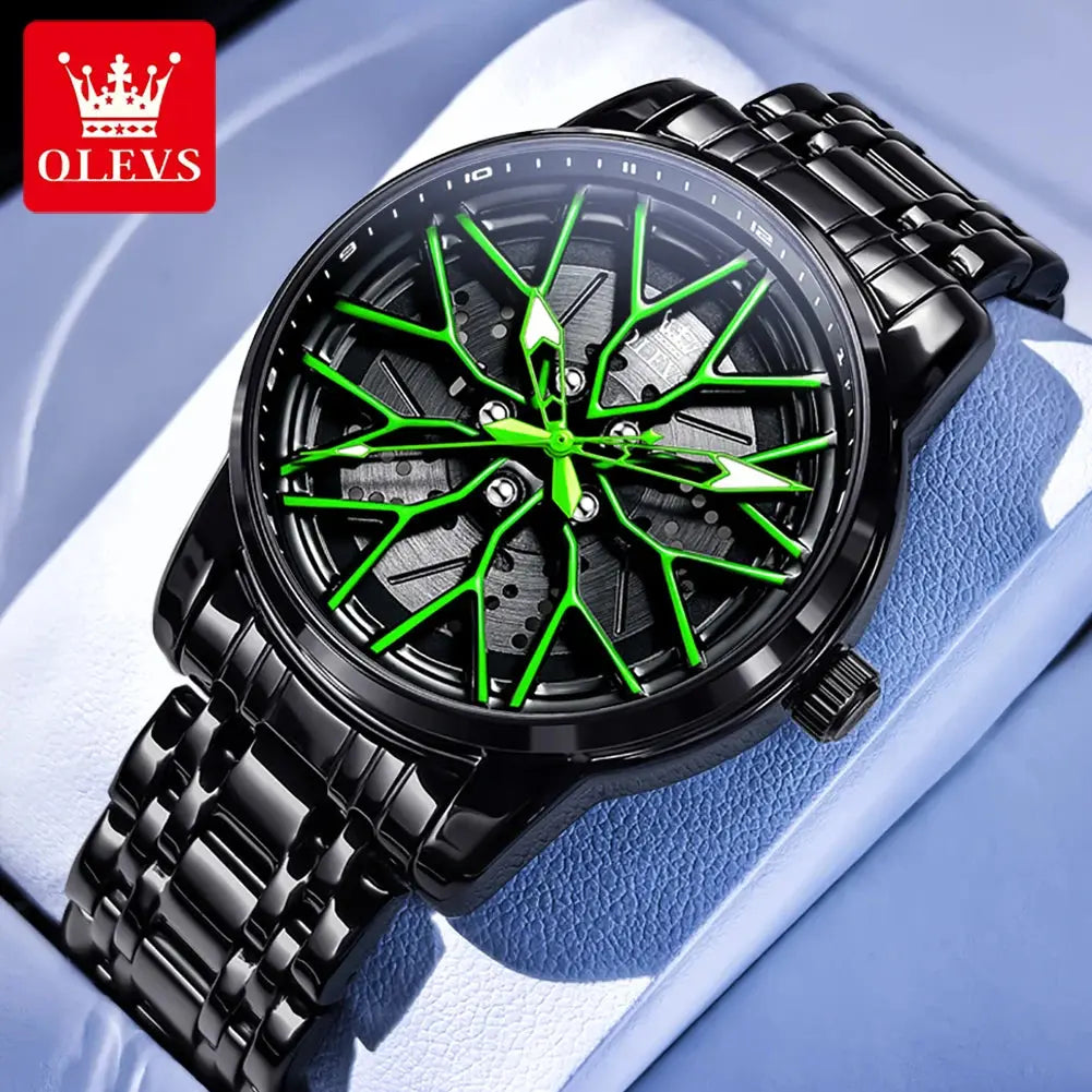Spinning skeleton luminous stainless steel Watch