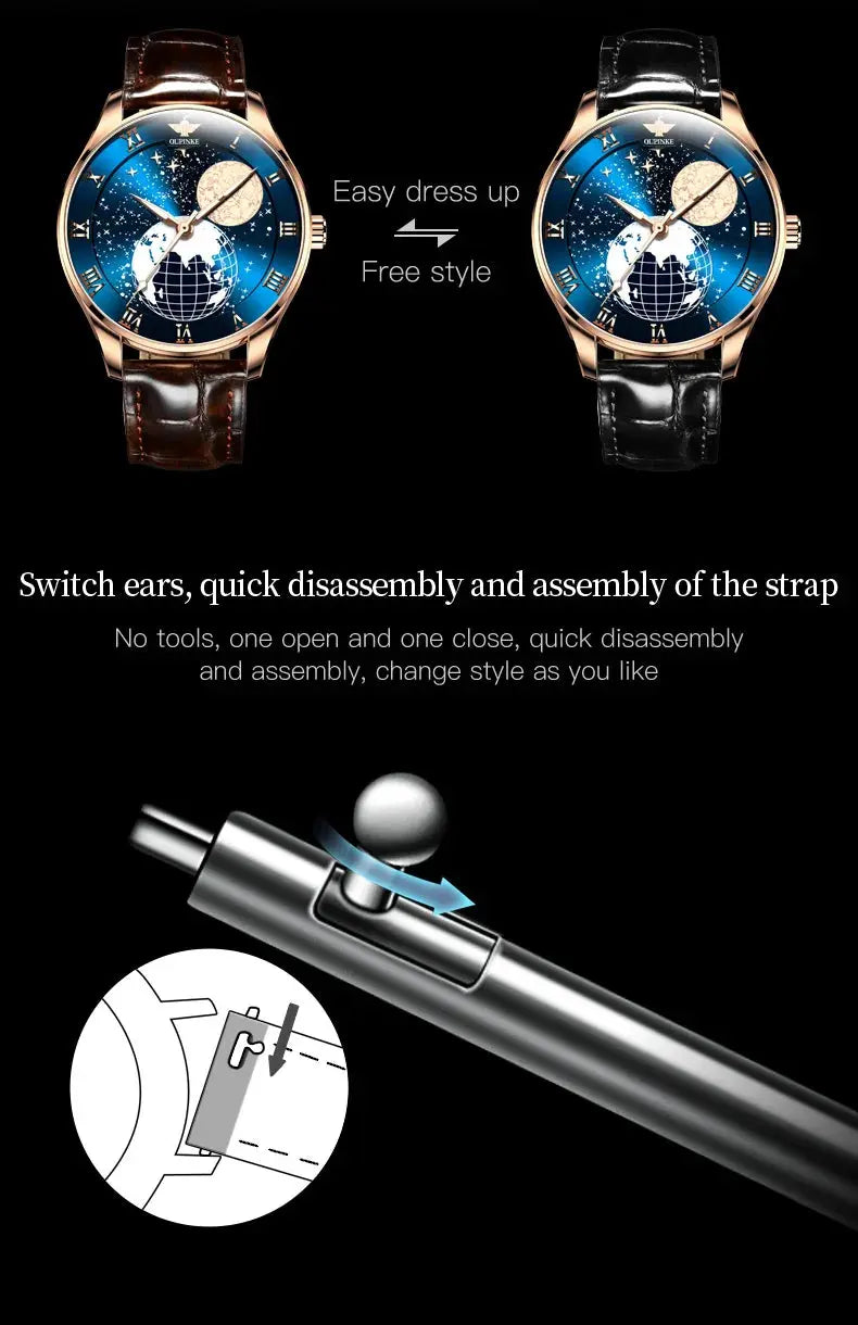 Moon Phase Starry Sky Japan Automatic Mechanical Wristwatch Inspirational Watches