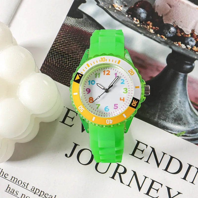 Analog Kids Watch Silicone Band Colorful Number Inspirational Watches