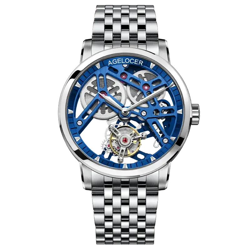 AGELOCER Original Tourbillon Watch Fashion Men's Business Formal Luxury Skeleton Manual Mechanical Watch Birthday Gift for Men Inspirational Watches