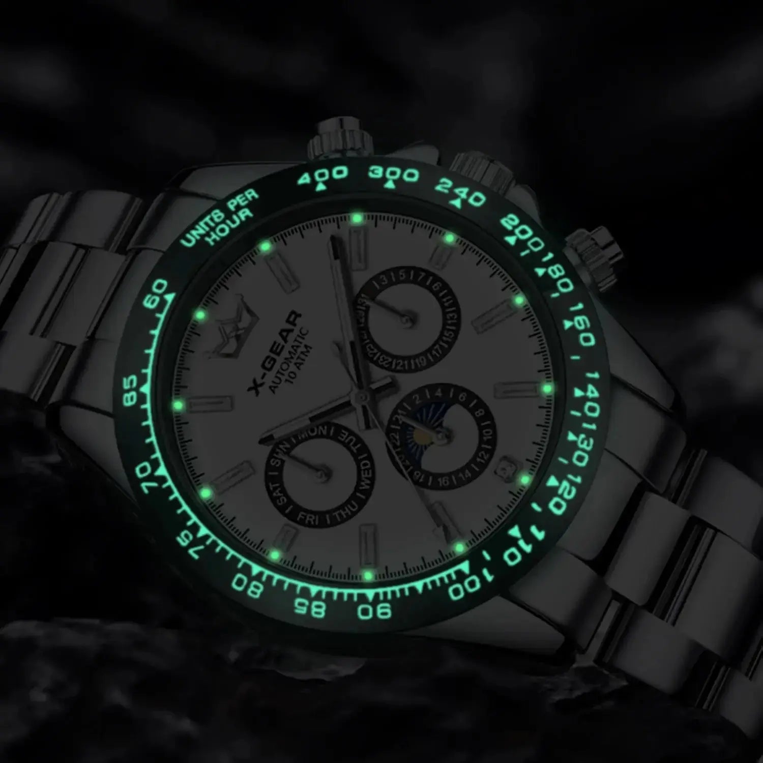 Automatic Watch with Ceramic Bezel Three Eyes Six Hands Waterproof Luminous - Inspirational Watches