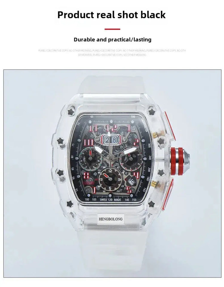 six-pin multi-functional running second engraving hollow quartz watch - Inspirational Watches