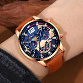 2PCS Set Fashion Calendar Watches Male Business Casual Brown Leather - Inspirational Watches