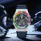PINDU Watches High Quality Luxury Color Diamond Mechanical Watch For Men Waterproof Stainless Steel Silicone Strap Fashion Watch Inspirational Watches