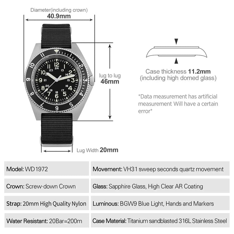 Dives Watch Quartz Movement Sapphire Crystal Inspirational Watches