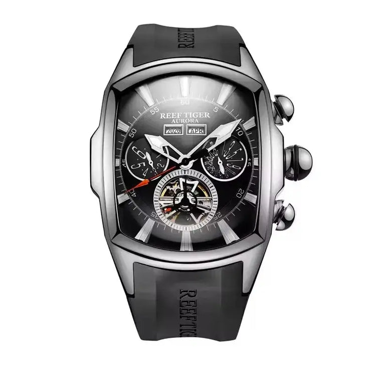 Reef Tiger 316L Stainless Steel Wine Barrel Automatic Watch Fashion Mulitfunction Tourbillon Mechanical Watches for Men RGA3069 Inspirational Watches