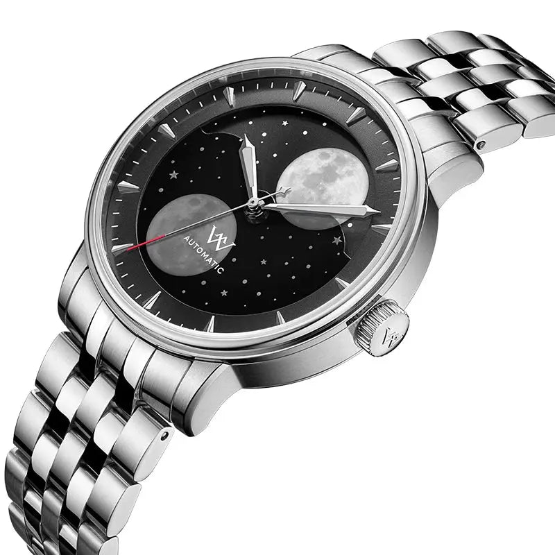 Lunar Moon Phase Automatic Mechanical Sapphire Waterproof Twin Moons Inspirational Watches