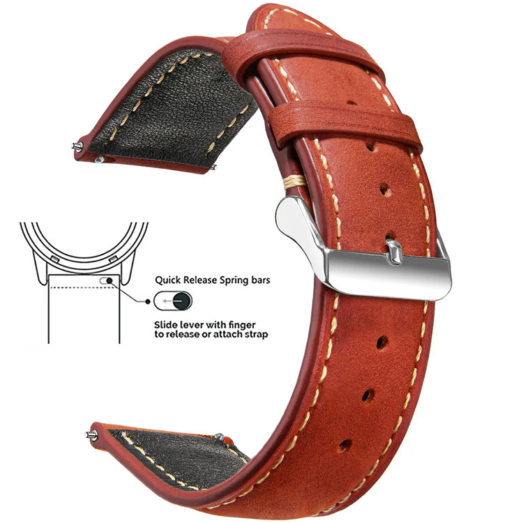 Vintage Quick-Release Genuine Leather Watch Strap