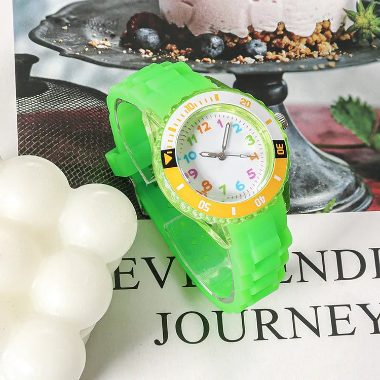 Analog Kids Watch Silicone Band Colorful Number Inspirational Watches