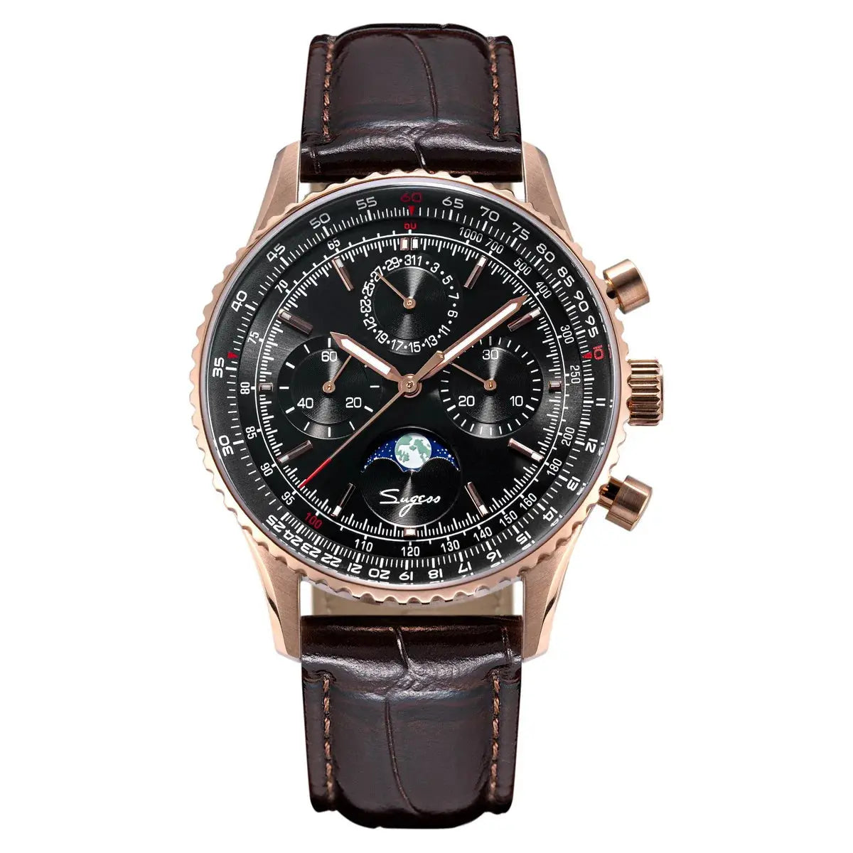 Moon phase Pilot Chronograph Mechanical Tianjin ST1908 Movement Inspirational Watches