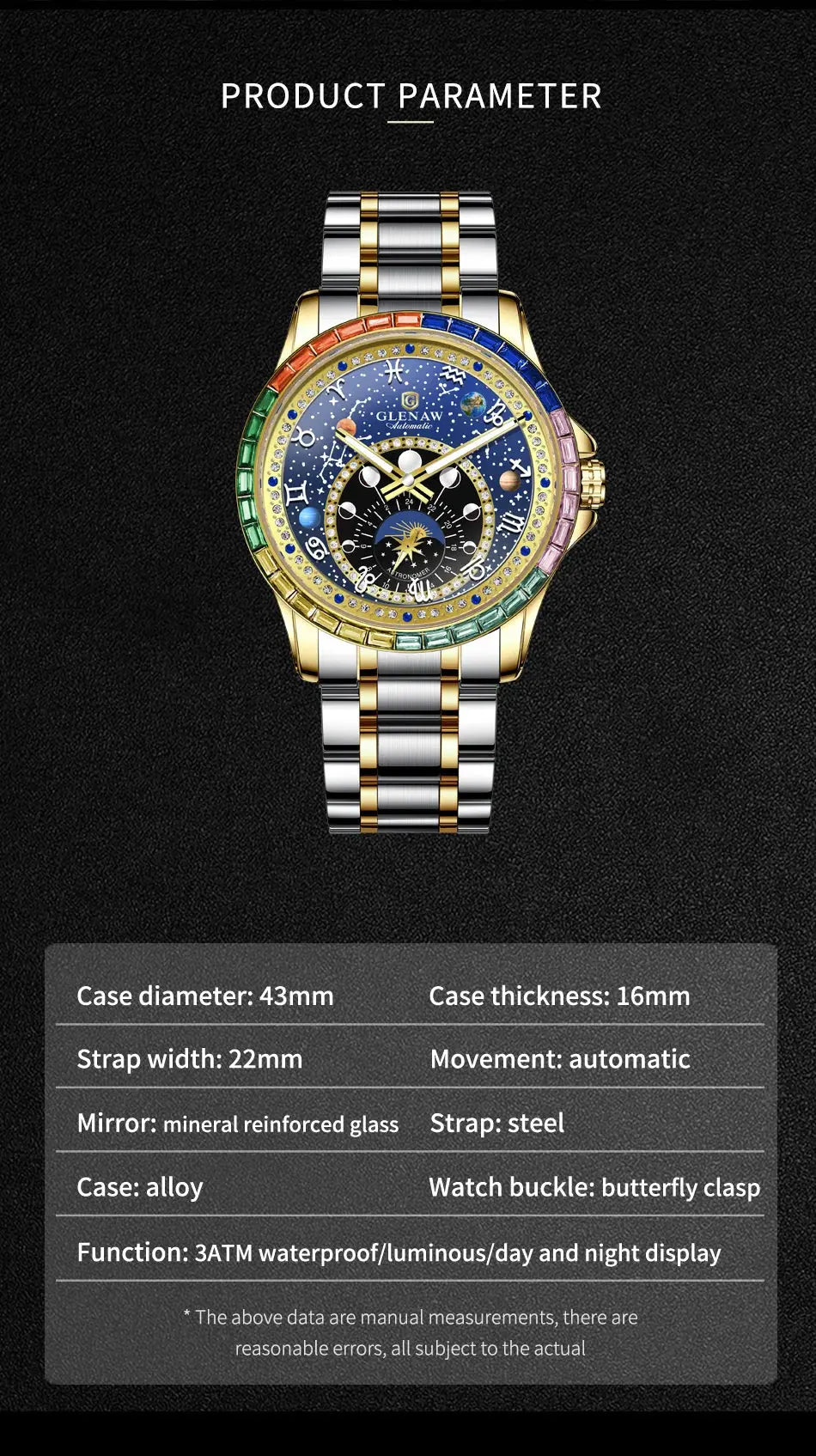 Original Design Diamond Constellation Rotating Dial Automatic Mechanical Inspirational Watches