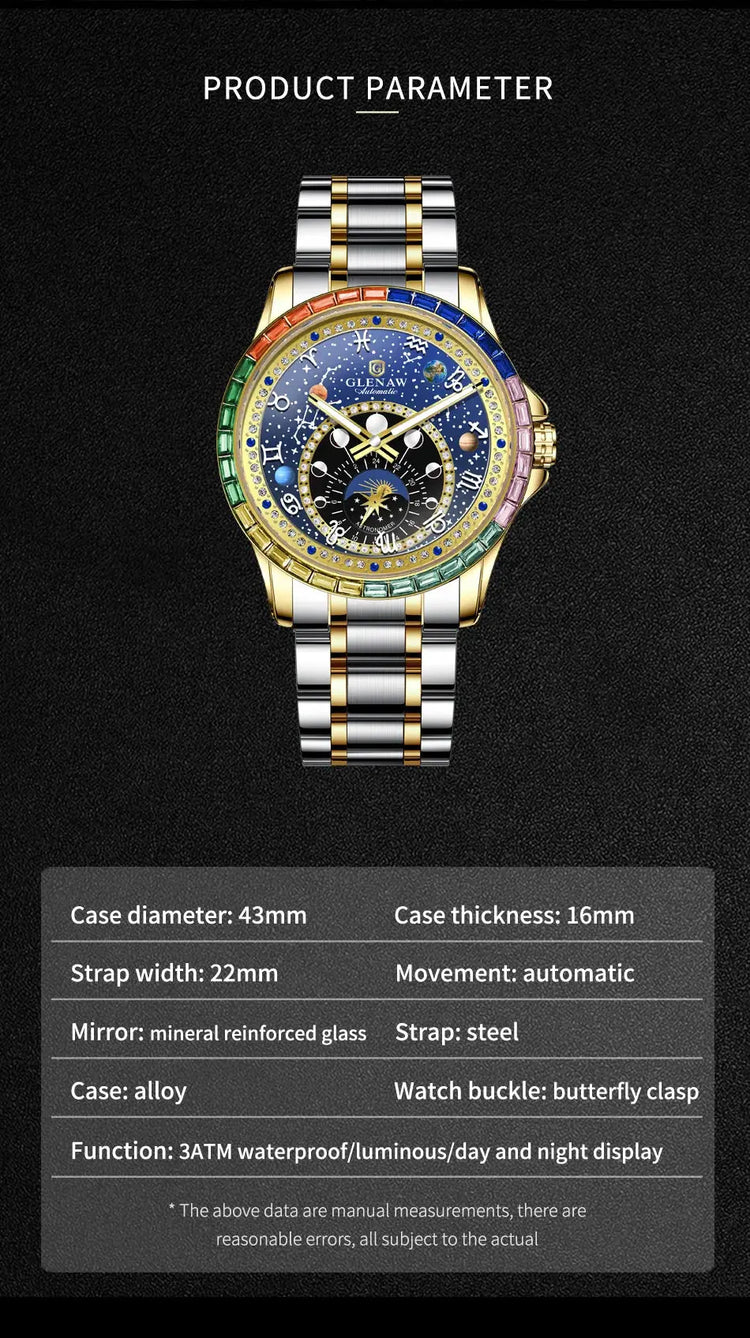 Original Design Diamond Constellation Rotating Dial Automatic Mechanical Inspirational Watches