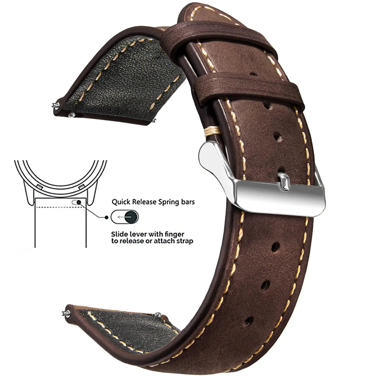 Vintage Quick-Release Genuine Leather Watch Strap