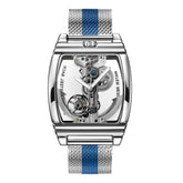SHENHUA Mens Watches Top Brand Luxury Automatic Mechanical Transparent Skeleton Bridge Watch Leather Belt Wristwatch Male Clock Inspirational Watches