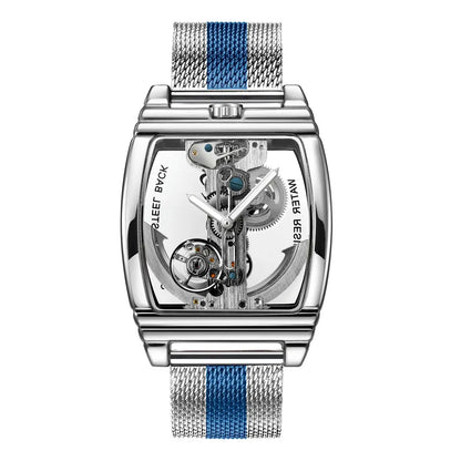 Top Brand Luxury Automatic Mechanical Transparent Skeleton Bridge Watch Leather Belt Inspirational Watches
