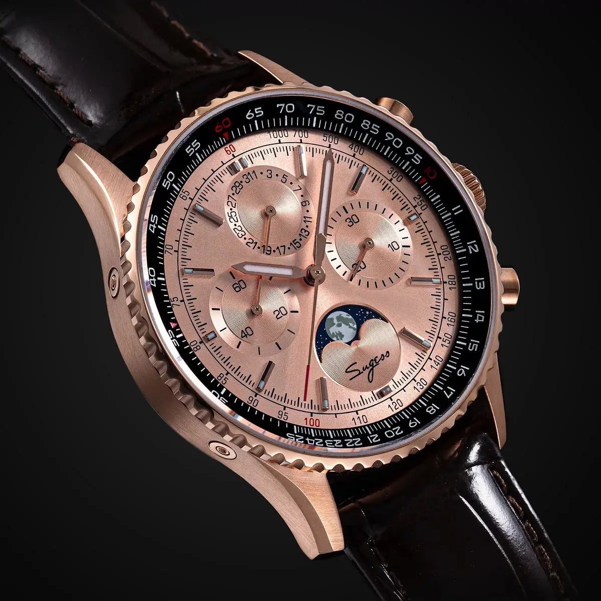 Moon phase Pilot Chronograph Mechanical Tianjin ST1908 Movement Inspirational Watches