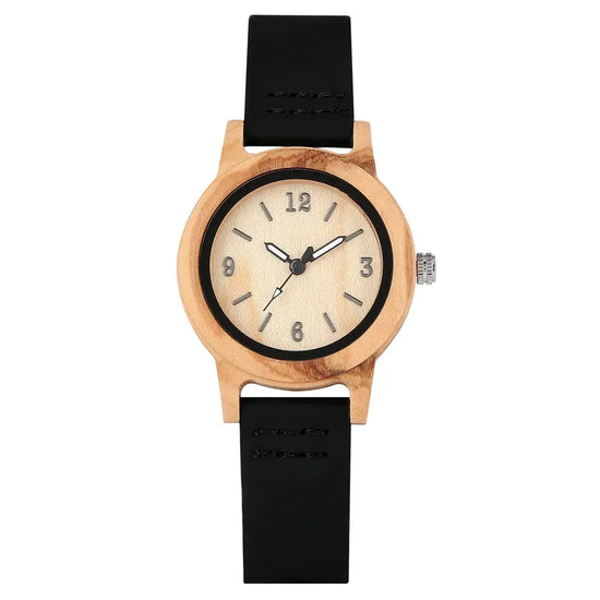 Elegant Women’s Wooden Watch – Genuine Leather Strap & Luxury Quartz Timepiece - Inspirational Watches
