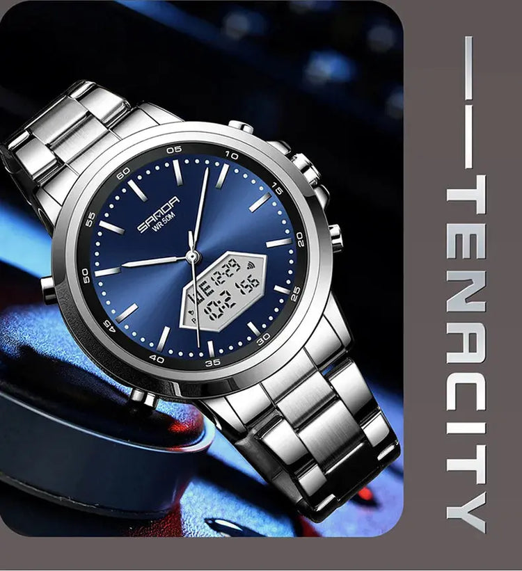 Dual Display Multi functional Night Light Waterproof Business Sports Watch Inspirational Watches