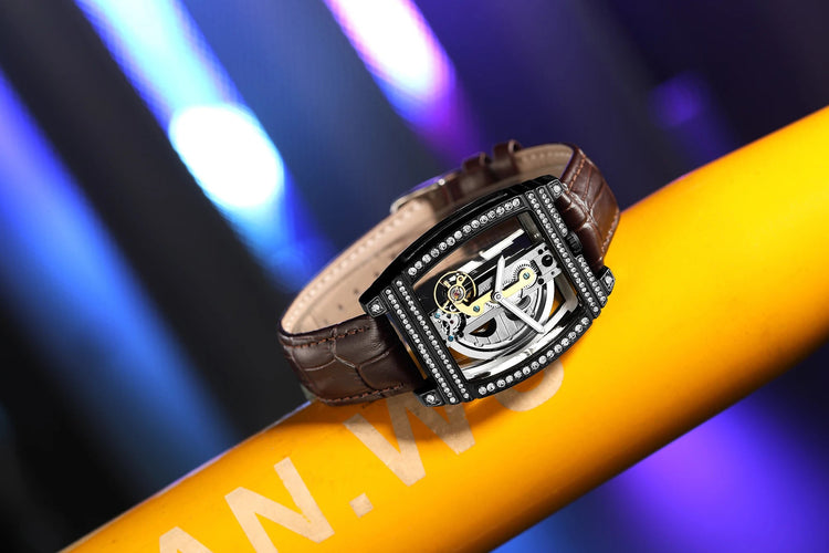 Transparent Automatic Mechanical Watch Men Steampunk Skeleton Luxury Gear Self Winding Leather Mens Clock Watches Montre Homme Inspirational Watches