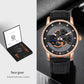 Gear-Inspired Quartz Watch in Rose Gold with black leather strap