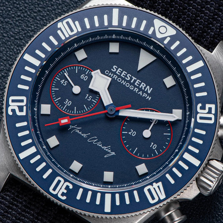 SEESTERN Chronograph Man of Watch Mechanical Tianjin ST1901 Movement Sapphire Wristwatches Nylon Sticker Strap Luminous Skeleton Inspirational Watches