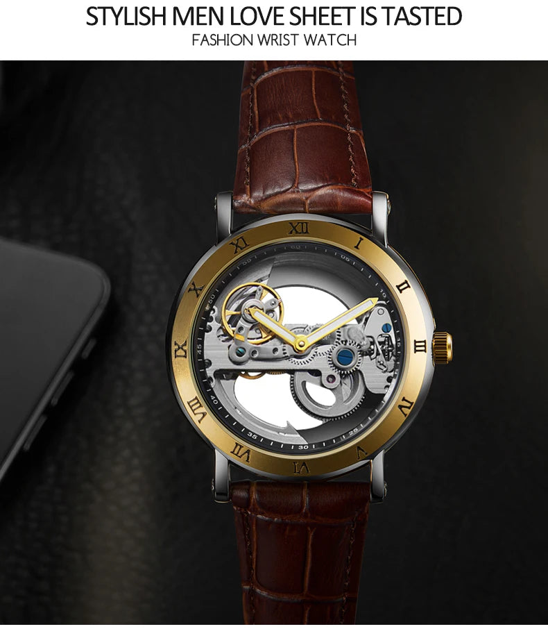 Mechanical Wristwatches Watches for Man Watches Golden Bridge Skeleton Automatic Mechanical Mens Watch reloj hombre montre homme Inspirational Watches