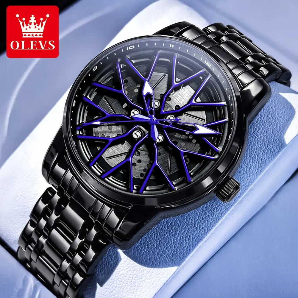 Spinning skeleton luminous stainless steel Watch