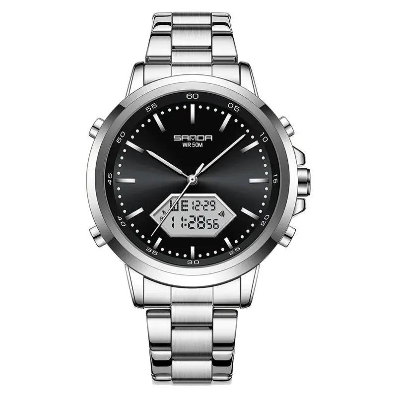 Dual Display Multi functional Night Light Waterproof Business Sports Watch Inspirational Watches