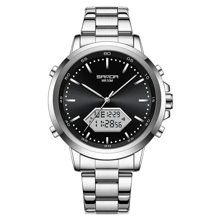 Dual Display Multi functional Night Light Waterproof Business Sports Watch Inspirational Watches