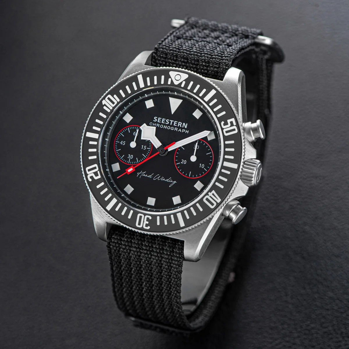 SEESTERN Chronograph Man of Watch Mechanical Tianjin ST1901 Movement Sapphire Wristwatches Nylon Sticker Strap Luminous Skeleton Inspirational Watches