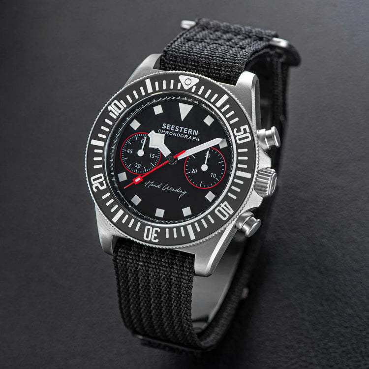 SEESTERN Chronograph Man of Watch Mechanical Tianjin ST1901 Movement Sapphire Wristwatches Nylon Sticker Strap Luminous Skeleton Inspirational Watches