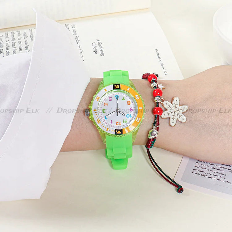 Analog Kids Watch Silicone Band Colorful Number Inspirational Watches