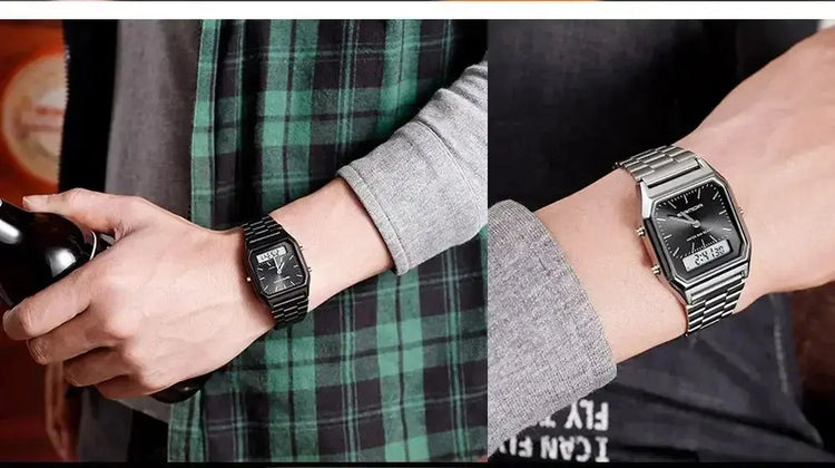 Stainless Steel LED Digital Dual Display Clock Waterproof Sports Watch Inspirational Watches