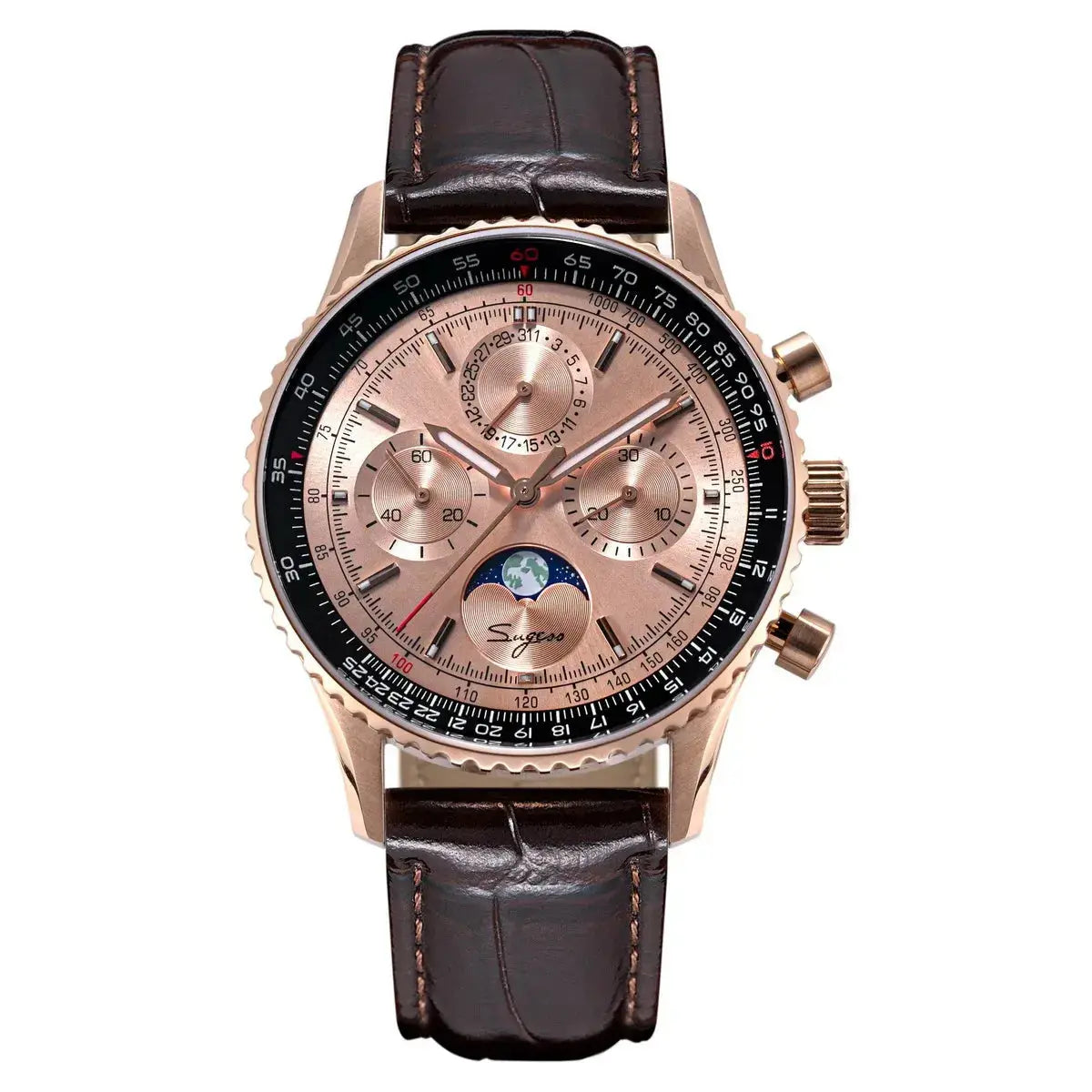Moon phase Pilot Chronograph Mechanical Tianjin ST1908 Movement Inspirational Watches