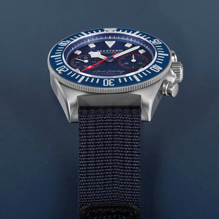SEESTERN Chronograph Man of Watch Mechanical Tianjin ST1901 Movement Sapphire Wristwatches Nylon Sticker Strap Luminous Skeleton Inspirational Watches