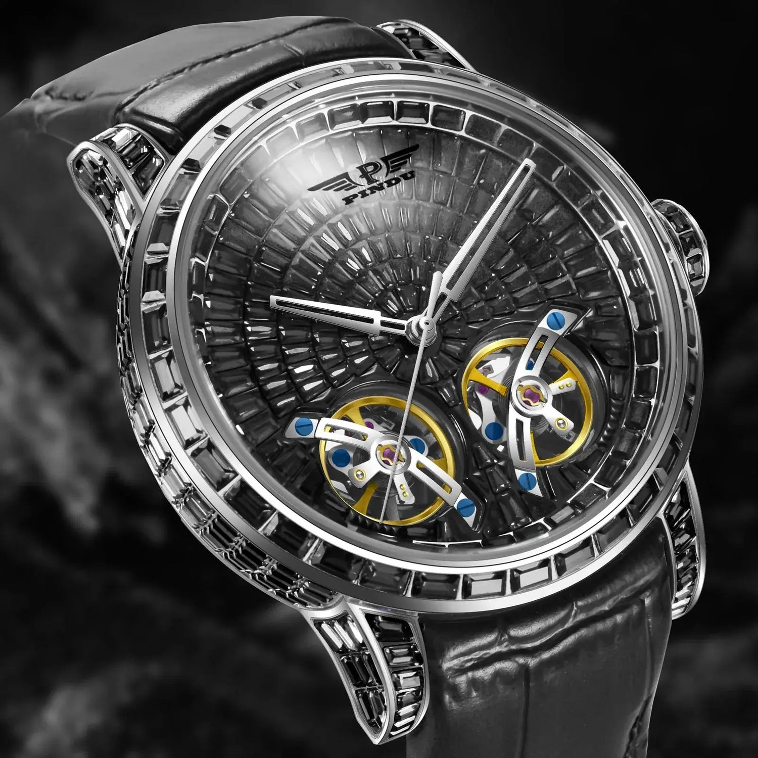 2026 PINDU Design New 46MM Diamond Mechanical Watch Men Top Luxury Double Flying Wheel Watch Sapphire Glass Waterproof Watch MEN Inspirational Watches