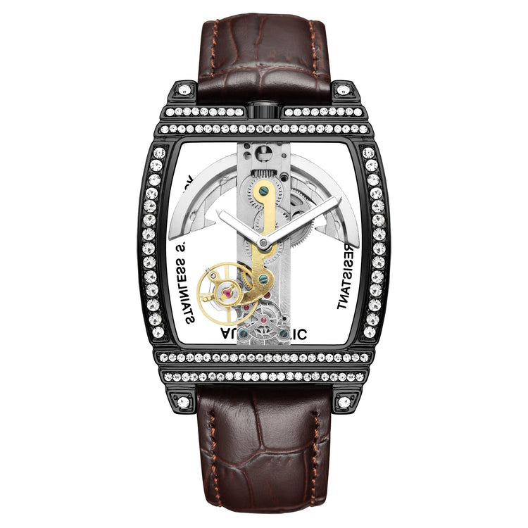 Transparent Automatic Mechanical Watch Men Steampunk Skeleton Luxury Gear Self Winding Leather Mens Clock Watches Montre Homme Inspirational Watches