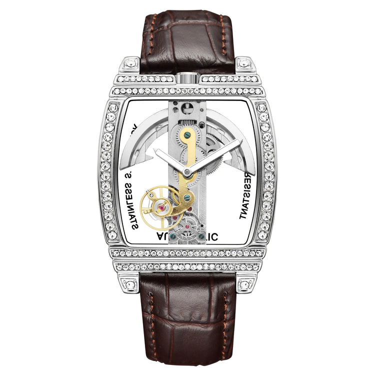 Transparent Automatic Mechanical Watch Men Steampunk Skeleton Luxury Gear Self Winding Leather Mens Clock Watches Montre Homme Inspirational Watches