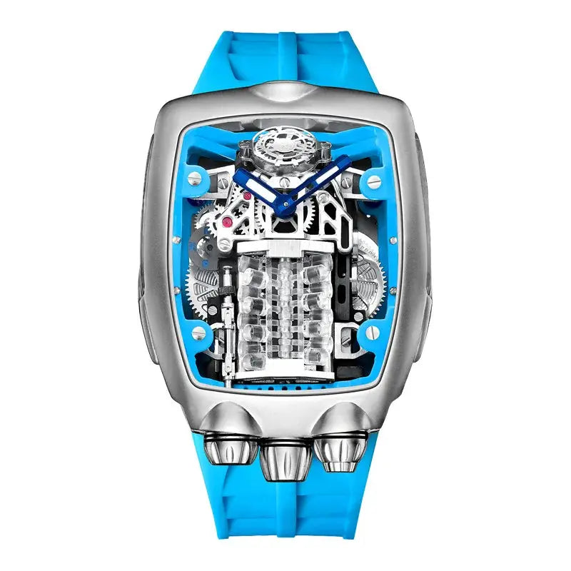 PINDU Men Automatic Watch 42mm Luxury Tonneau Mechanical Wristwatch Fashion Luminous 50M Waterproof Skeleton NH05 Inspirational Watches