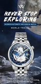 World Time Original Automatic Mechanical High Quality Sapphire Inspirational Watches