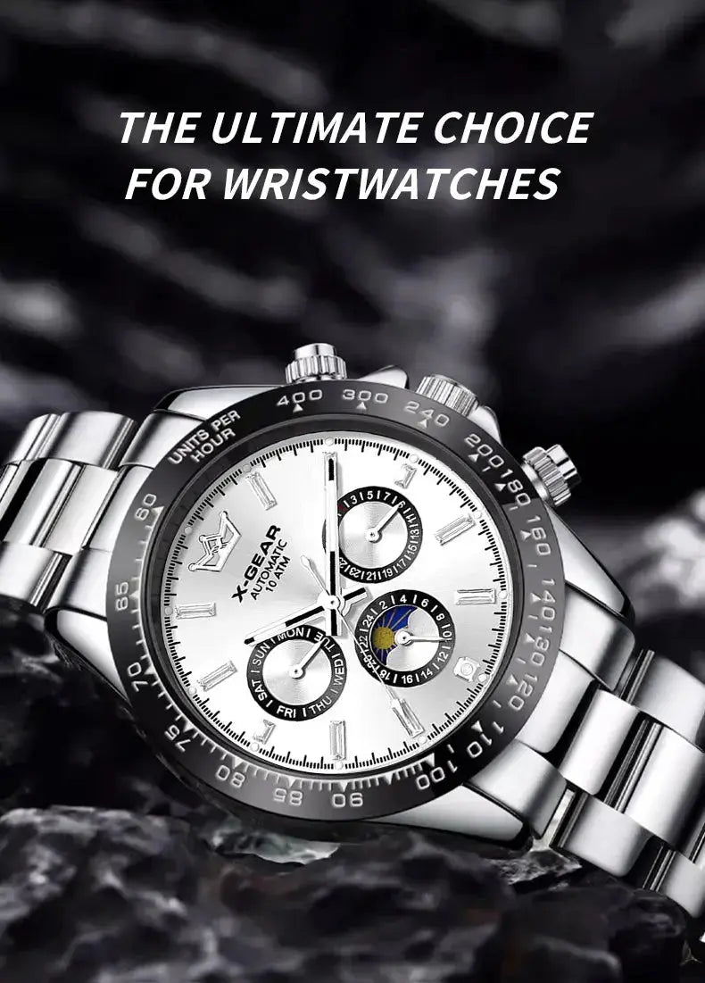 Automatic Watch with Ceramic Bezel Three Eyes Six Hands Waterproof Luminous - Inspirational Watches