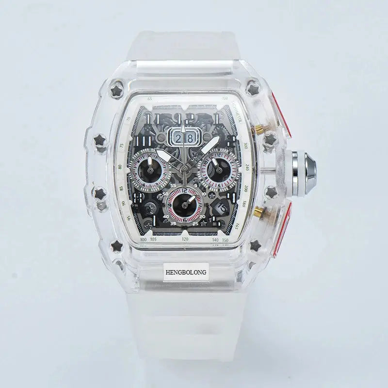 six-pin multi-functional running second engraving hollow quartz watch - Inspirational Watches