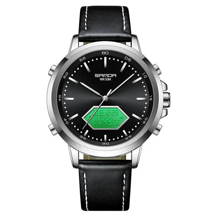 Dual Display Multi functional Night Light Waterproof Business Sports Watch Inspirational Watches